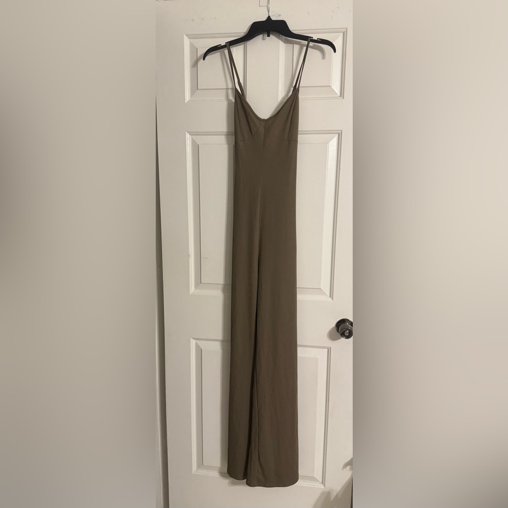 Fashion Nova Olive Green Wide Leg Jumpsuit with Racerback top